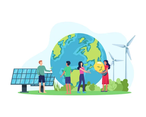 Vector Illustration Clean Energy Concept Renewable Energy Better Future People — Stock Vector