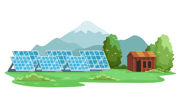 Landscape Renewable Energy Solar Panel Green Energy Eco Friendly Solar — Stock Vector