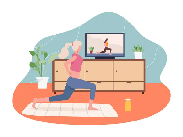 Chica Haciendo Deporte Indoor Vector Estilo Vida Saludable Activo Ejercicio — Vector de stock