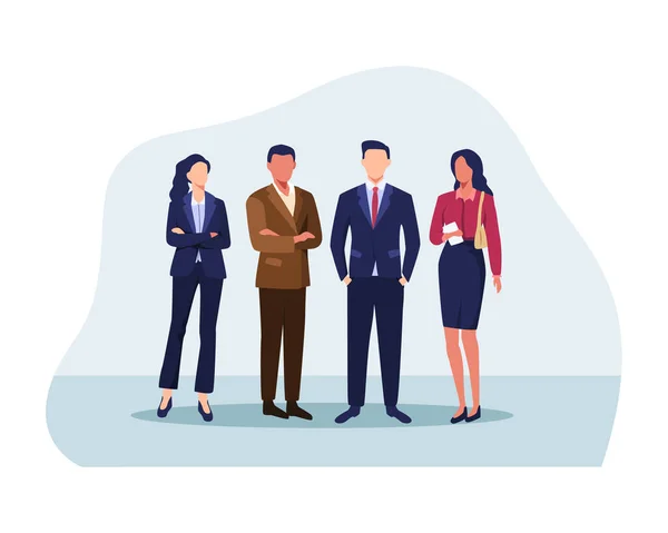 Successful group of business people at the office, Businessman, Businesswoman, Leader. Diverse men and women in outfits. Vector in a flat style