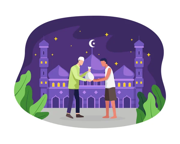 Άνθρωπος Δίνει Ελεημοσύνη Zakat Στον Ιερό Μήνα Του Ραμαζανιού Μουσουλμάνος — Διανυσματικό Αρχείο
