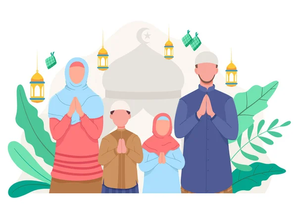 Salam Keluarga Bahagia Dan Rayakan Idul Mubarak Muslim Orang Berharap - Stok Vektor