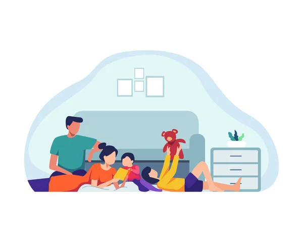 Familia Pasa Tiempo Juntos Padres Hijos Casa Madre Padre Jugando — Vector de stock