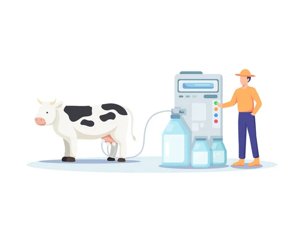 Ilustración Agricultor Ordeñando Una Vaca Concepto Agrícola Moderno Sofisticado Vacas — Archivo Imágenes Vectoriales