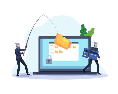 Veri konsepti illüstrasyonu çal. Hackerlar ve siber suçlular kişisel bilgileri çalmaktan kaçınıyorlar. Düz bir biçimdeki vektör