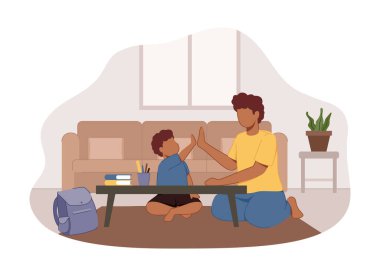 Ebeveyn açık kurallar koyar ve çocuğun çalışmasına yardım eder. Ebeveynlik stilleri illüstrasyonu