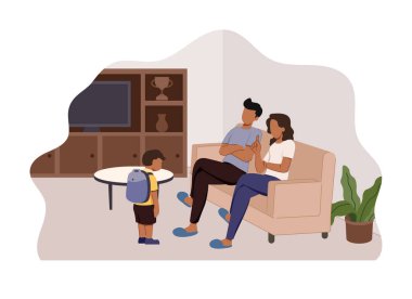 Ebeveynler katı kuralları az tartışmayla uygularlar. Ebeveynlik stilleri illüstrasyonu