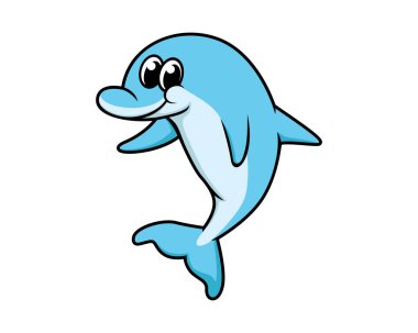 Okyanus temalı tasarımlar için gülümseyen karikatür yunusu