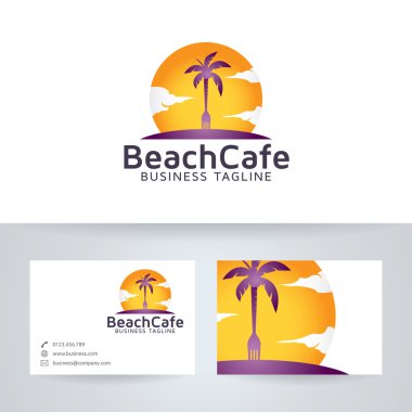 Beach Cafe vektör logosu ile kartvizit şablonu