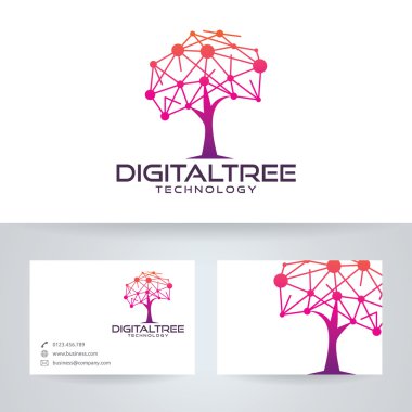 Kartvizit şablonu ile dijital ağaç vektör logo