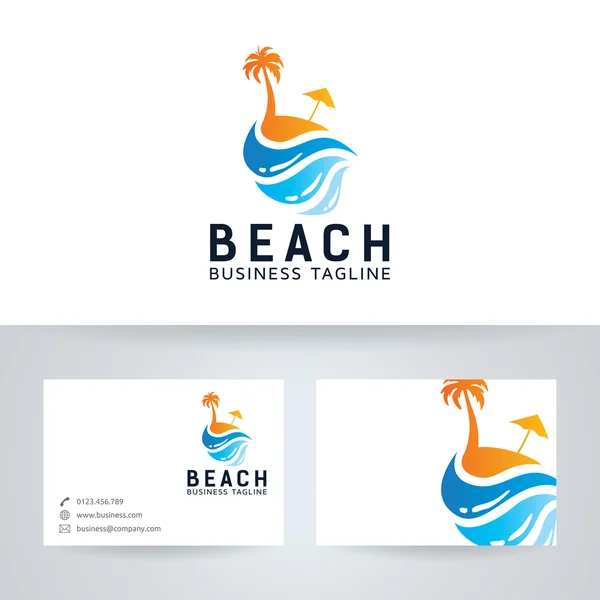 Logotipo vetor férias praia com modelo de cartão de visita —  Vetores de Stock