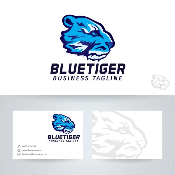 Blauwe tijger vector logo met de sjabloon voor visitekaartjes — Stockvector