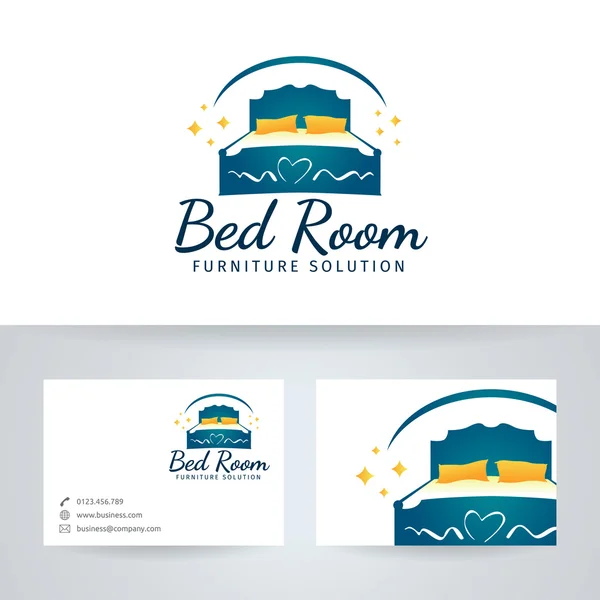 Logotipo de vetor de mobiliário de quarto de cama com modelo de cartão de visita — Vetor de Stock