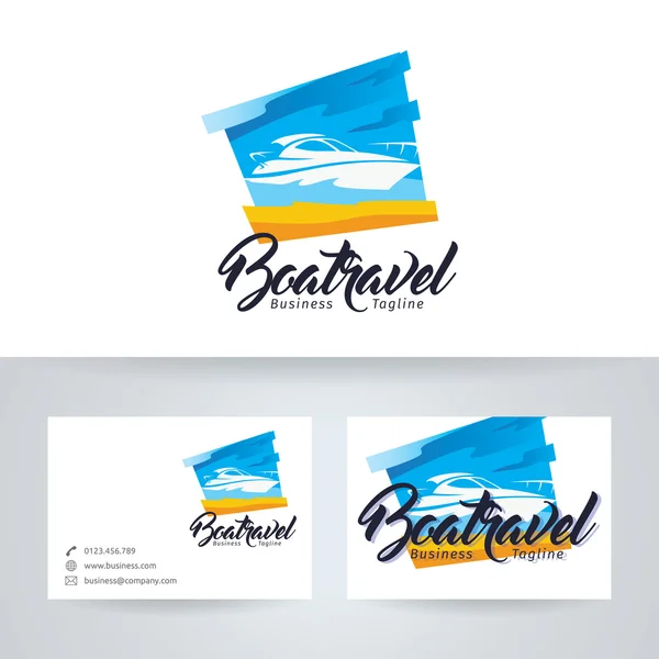 Tekne seyahat vektör logosu ile kartvizit şablonu