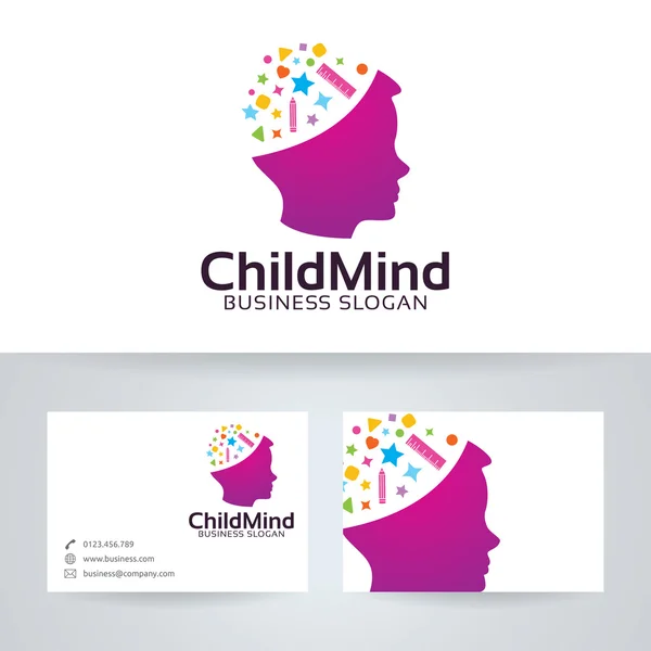 Logotipo de vetor de mente infantil com modelo de cartão de visita — Vetor de Stock