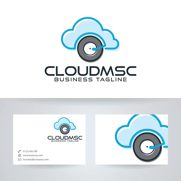 Logotipo de vetor de música em nuvem com modelo de cartão de visita — Vetor de Stock