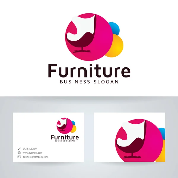 Furniture vector logo with business card template — Stock Vector