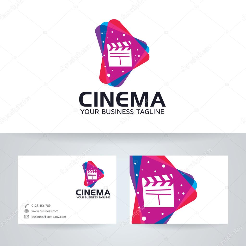 Cinema media vector logo with business card template