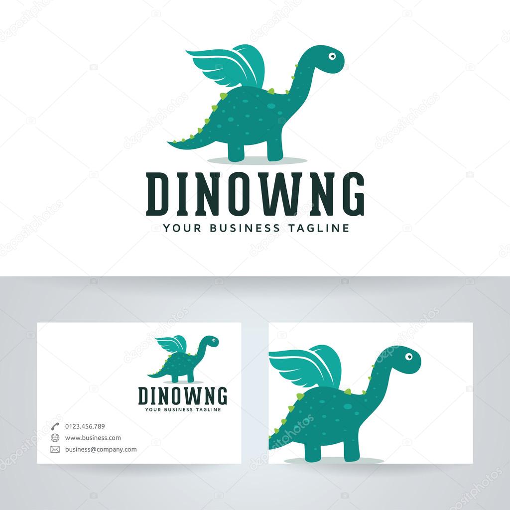 Dino wings vector logo with business card template