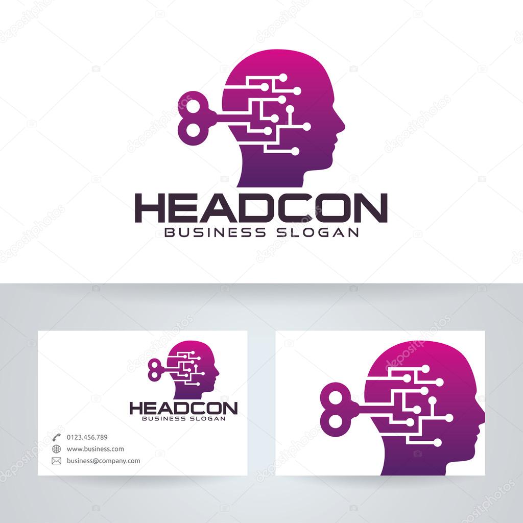Head control vector logo with business card template