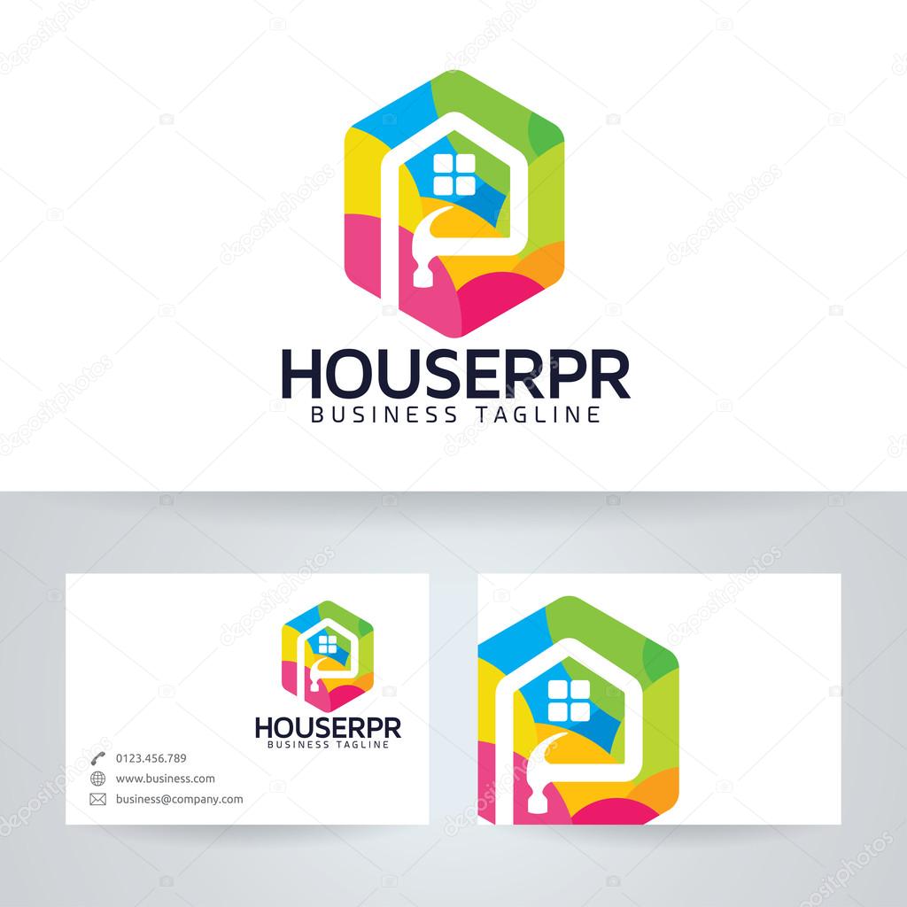 House repair vector logo with business card template