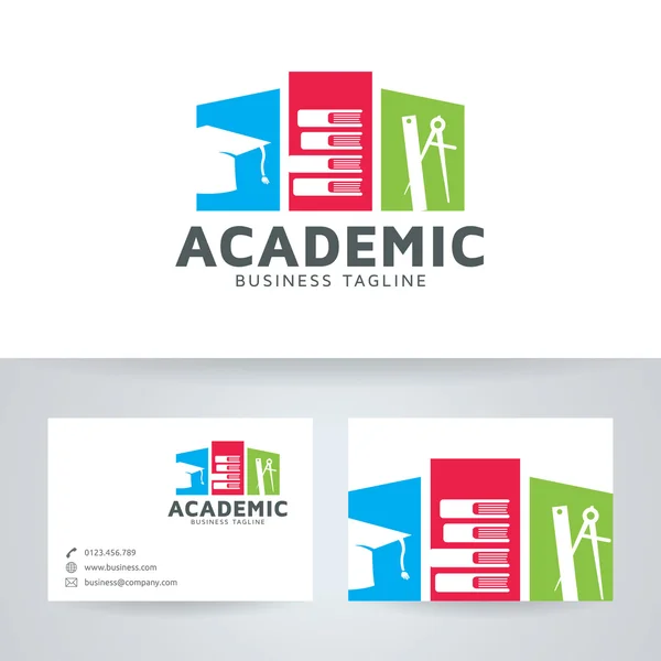 Logotipo de vetor acadêmico com modelo de cartão de visita — Vetor de Stock