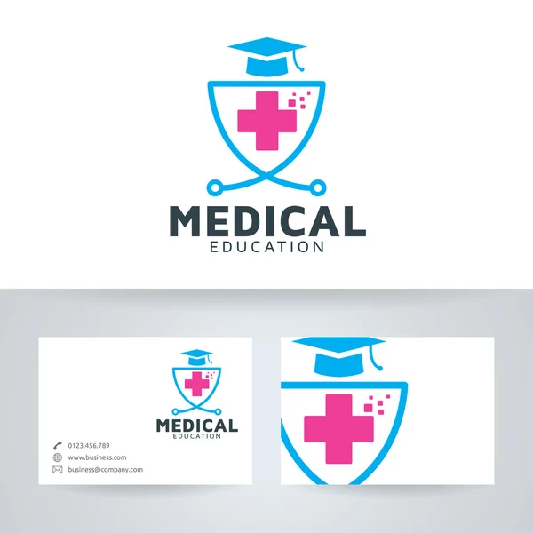 Medical education vector logo with business card template — Stock Vector