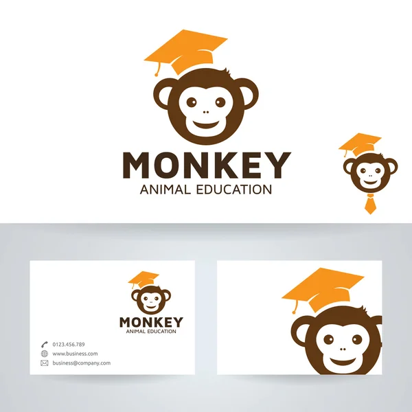 Monkey education vector logo with business card template — Stock Vector