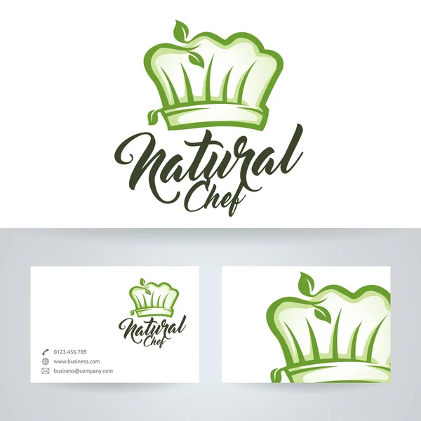 Natural chef vector logo with business card template — Stock Vector