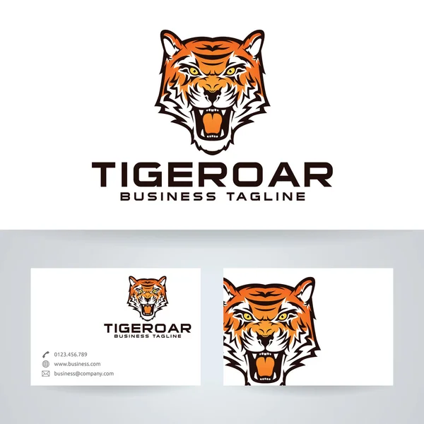 Tigre rugissant logo vectoriel avec modèle de carte de visite — Image vectorielle
