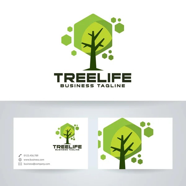 Logo vector de vida del árbol con plantilla de tarjeta de visita — Vector de stock