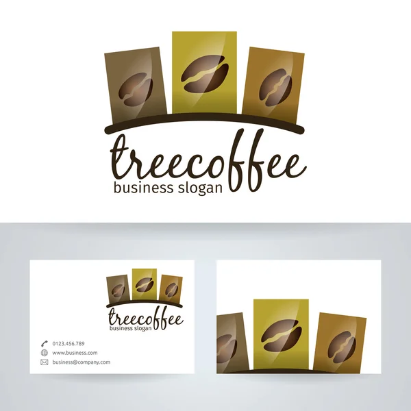 Three coffee vector logo with business card template — Stock Vector