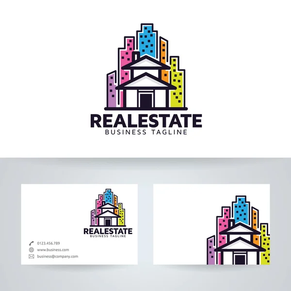 Logo vectoriel immobilier rétro avec modèle de carte de visite — Image vectorielle