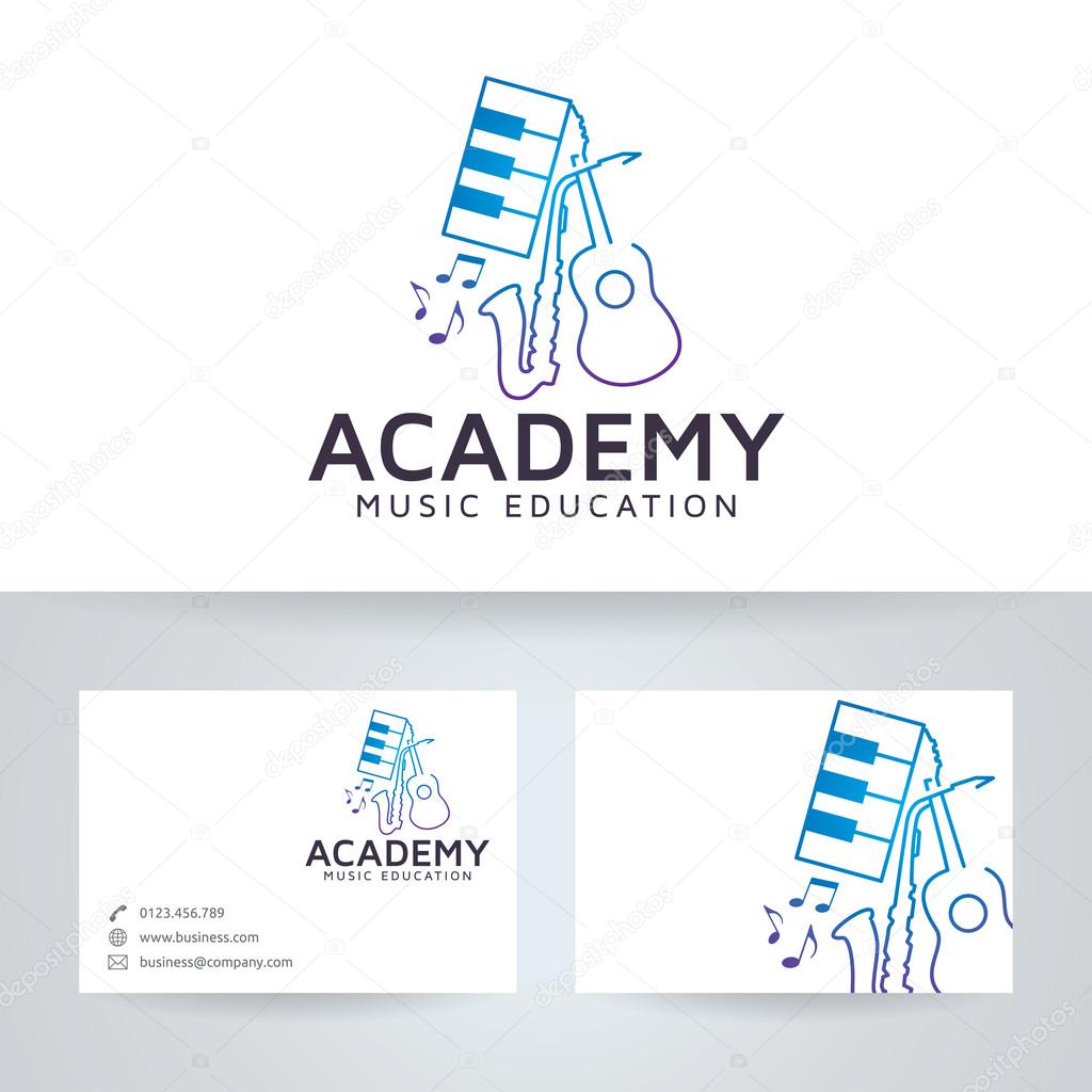 Music academy vector logo with business card template