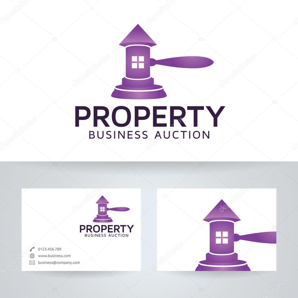 Property auction vector logo with business card template