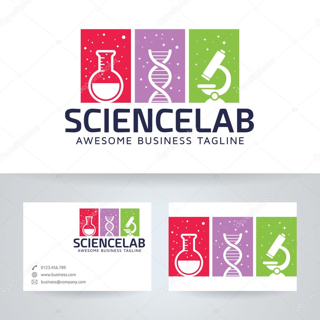 Science lab vector logo with business card template