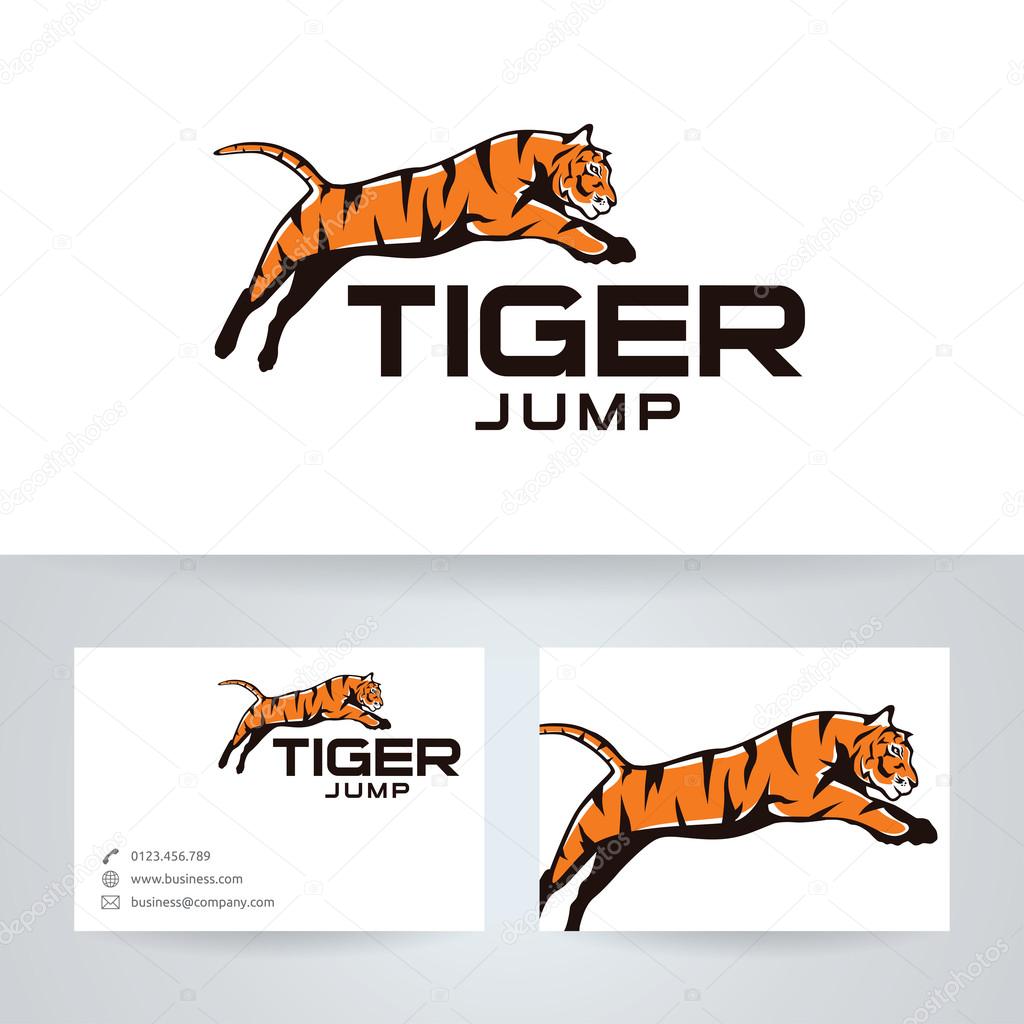 Tiger jump vector logo with business card template