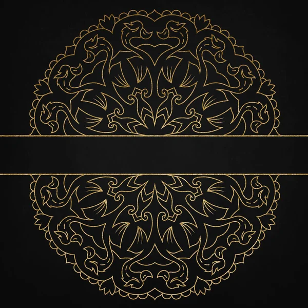 金光闪闪的花在黑色的背景上被隔离 曼达拉金色豪华典雅的花卉设计 说明模板 — 图库照片