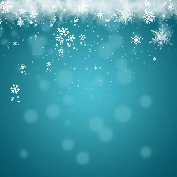 Fondo Nieve Nieve Azul Navidad Con Copos Desenfocados Concepto Invierno — Foto de Stock