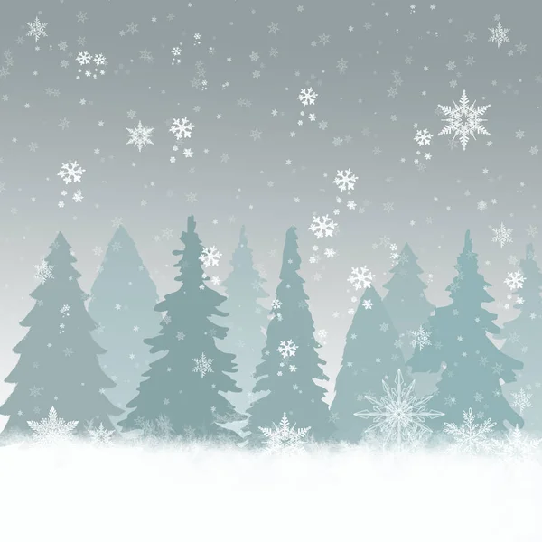 Χριστούγεννα Φόντο Εικονογράφηση Χριστουγεννιάτικα Δέντρα Χιονόπτωση Γκρι Φόντο — Φωτογραφία Αρχείου