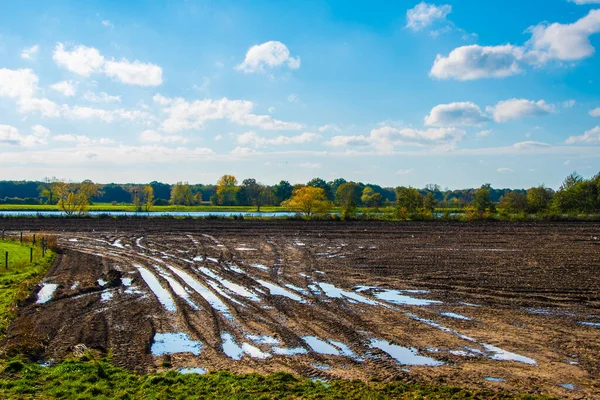 Höstlandskap Blå Himmel Över Ett Tomt Fält — Stockfoto