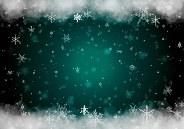 Zielona Zima Tło Płatków Śniegu Boże Narodzenie Tło Boże Narodzenie — Zdjęcie stockowe