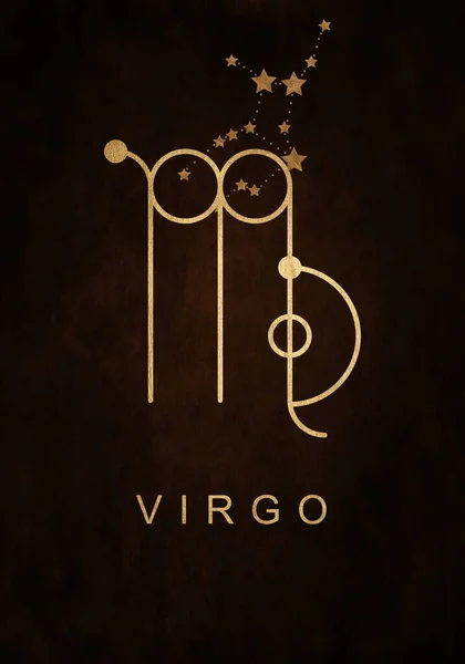 Virgo constellation astrology illustration. Stars on dark brown background. Virgo is an earth sign.