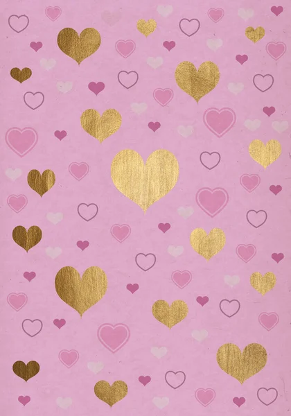 Seamless Pattern Golden Pink Hearts Pink Background Fabric Paper Scrapbooking — Stock Photo, Image