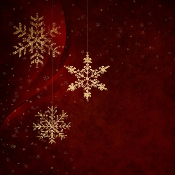 Snow Background Red Christmas Snowfall Golden Flakes Sparkles Winter Concept — Stock Photo, Image
