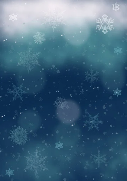 Fondo Neve Nevicata Blu Natale Con Fiocchi Sfocati Concetto Invernale — Foto Stock