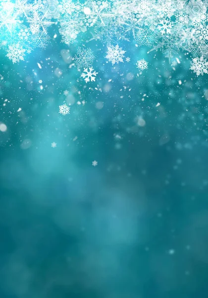 Fundo Neve Neve Azul Natal Com Flocos Desfocados Conceito Inverno — Fotografia de Stock