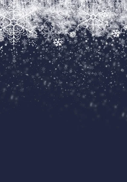 Winter Abstract Dark Blue Backdrop Realistic White Snow Snowflakes Elegant — Stock Photo, Image
