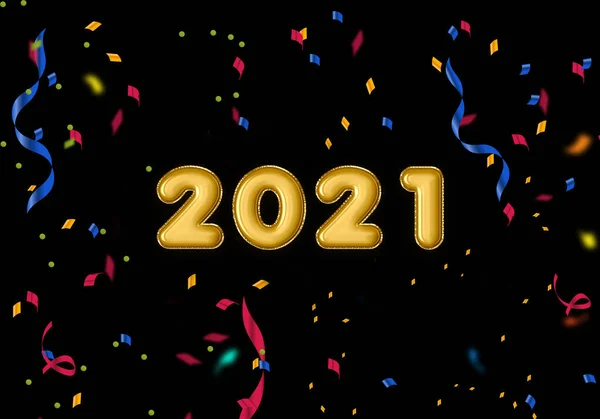 Happy new year 2021 with confetti. Number 2021 in the modern concept. 2021 Text