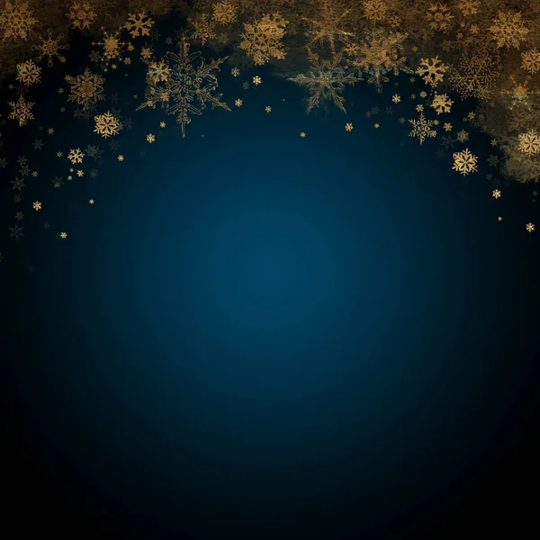 Elegant Svart Och Mörkblå Vinter Bakgrund Med Gyllene Snöflinga Julkort — Stockfoto